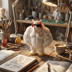 Figura de Rinoceronte Musculoso 3D en PLA, Adorno de Rinoceronte con Gafas de Sol y Auriculares, Decoración para el Hogar, Oficina, Escritorio, Juegos, Regalo Novedoso - Product Image 3
