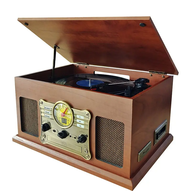 Retro Wooden Vinyl Record Player Turntable CD MP3 Cassette Bluetooth Stereo Speakers Audio & Video Accessories