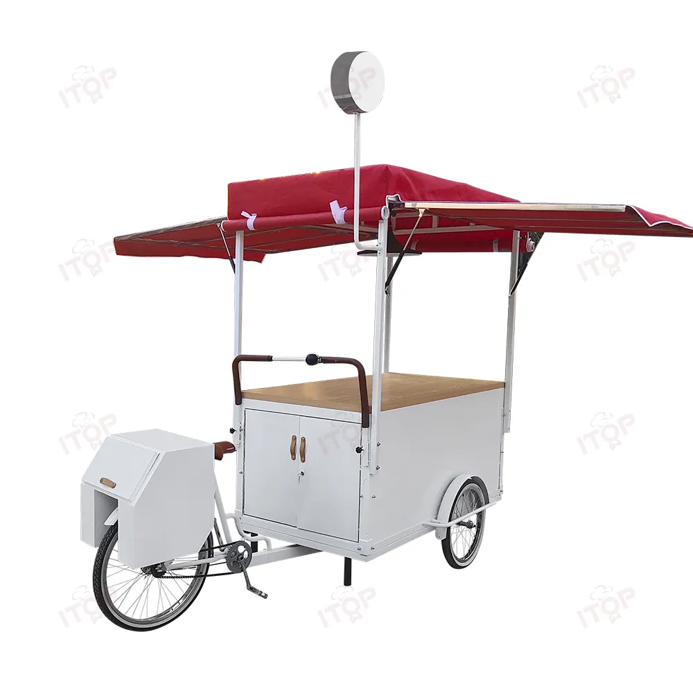 Quiosco de comida rápida comercial personalizado quiosco de café móvil multifunción/carrito de comida con patatas fritas gofres bicicleta de carga
