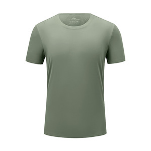 Crew Neck Quick Drying T Shirt Nylon Solid Color Army Green Sports Workwear - Product Image 1