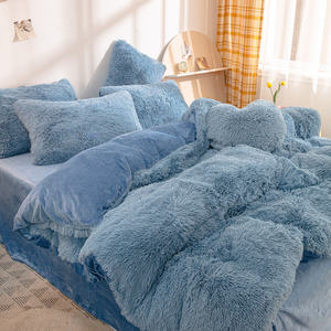 Winter Warm <b>Fluffy</b> Velvet <b>Duvet</b> <b>Cover</b> Set Luxury Soft Solid Color Quilt <b>Cover</b> With Bedsheets - Product Image 2