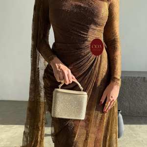 Sharon dedi SF539 dantel kahverengi dökümlü Mermaid abiye uzun kollu kadın düğün arapça için balo elbisesi - Product Image 2