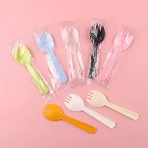 Wholesale Good Quality Thicken Disposable Fork Plastic Fruit Dessert Spoon Birthday Cake Tableware