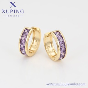 X001110825 <span class=keywords><strong>XUPING</strong></span> Pendientes al por Mayor, Bañados en Oro de 14K, con Circonitas Púrpuras, Tipo Huggie, Elegantes y Delicados, Joyería de Moda para Mujer - Product Image 3