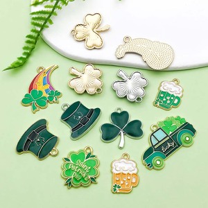 Irish Clover Alloy Pendant Charms For DIY Jewelry Accessories St Patrick's Day Themed Party Decorations Unisex Green Drip Design - Product Image 4