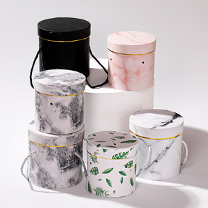 Wholesale Bucket Shaped Box Marble Flowers Paper Packaging Gift Boxes With Straps Lid