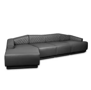 定制大模块化组合弧形黑色沙发现代意大利豪华客厅真皮地板沙发套装