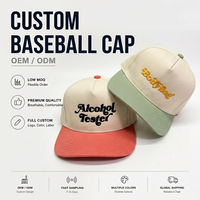 Gorra de béisbol deportiva unisex de lona de algodón estructurada con 5 paneles y diseño personalizado, con logotipo bordado en 3D y gorras trucker de dos tonos con puntos.