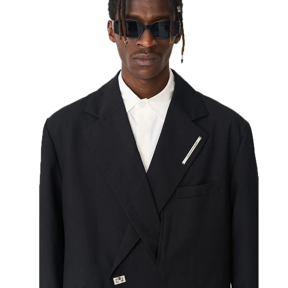 Takım elbise ceketleri yüksek anlamda yaka çapraz yıkanmış tasarım özel metal toka günlük giysi erkek ceket blazer