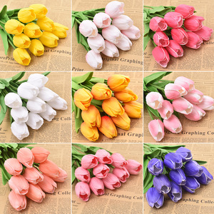 Fleurs artificielles en forme de tulipe, bouquet rose réaliste pour la décoration de la maison, accessoires de mariage - Product Image 5