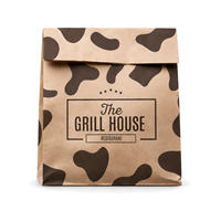 Sacs en papier SOS personnalisés imprimés, brun kraft, sans poignées, fond carré, pour restaurants, hamburgers, vente à emporter, OEM ODM, vente en gros