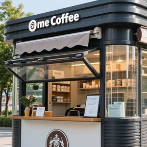 Kiosque à café mobile en bois, stand extérieur avec auvent pour utilisation en parc - Product Image 3