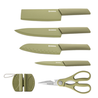 Ensemble de couteaux de cuisine multifonctionnels GOODA en acier inoxydable moderne, 6 pièces, couteau de chef, ciseaux, poignées ambidextres, lames revêtues