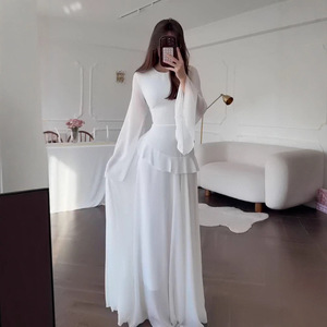 ชุดเดรสมิดิแขนยาวคอกลมทรงเข้ารูปสำหรับผู้หญิง ชุดฤดูใบไม้ร่วงสุดหรู - Product Image 6