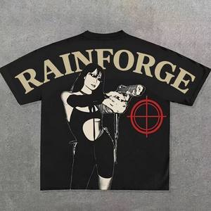 T-shirt surdimensionné pour homme en coton épais 100% personnalisé, style streetwear Y2K grunge, avec impression graphique toile d'araignée et motif balaclava pour fille - Product Image 2