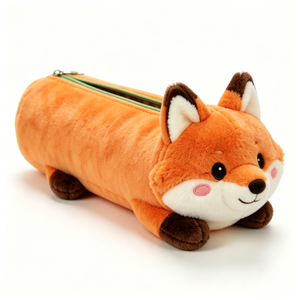 Estuche de lápices de peluche suave y personalizado con forma de zorro para niños, lindo estuche de lápices de peluche de zorro naranja acostado con cremallera verde. - Product Image 4