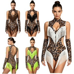 Leotardo de Danza Latina Profesional de Spandex con Flecos, Estampado de Leopardo, Espalda Descubierta, de Una Pieza, para Actuaciones en Escenario, Personalizado para Mujer - Product Image 1