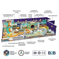 Équipement de jeu intérieur à prix d'usine, thème Aventure spatiale, quatre toboggans larges, cabines spatiales, cylindre en mousse, bac à sable