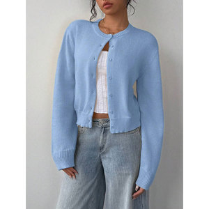<span class=keywords><strong>Cardigan</strong></span> in maglia <span class=keywords><strong>oversize</strong></span> corto con bottoni a maniche lunghe e girocollo a costine morbide, nuovo modello casual da <span class=keywords><strong>donna</strong></span> Autunno Inverno 2026 Euro-USA - Product Image 4
