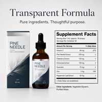 Gouttes Herbales aux Aiguilles de Pin 50ml avec Sureau, Échinacée, Quercétine, Vitamine C, Zinc, Menthe Poivrée – 50 Doses – Marque Privée OEM