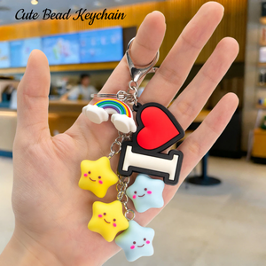 Love & Star Theme Fashion I Love You Heart Star Bead Keychains Bulk Colorful Rubber Charms Bag Decor Keychain Brand Bags