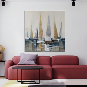 Modern Gold & Silver Sailboats: Printed Canvas Artwork,<b>WRAPPED</b> CANVAS - Product Image 3