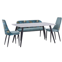 Ensemble de table à manger moderne en bois avec plateau rectangulaire en MDF blanc et pieds en acier noir avec revêtement en poudre, pour usage hôtelier, nouveauté 2023