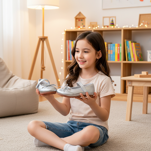 Zapatos de cuero para niñas pequeñas, transfronterizos, de oro y plata, para primavera y otoño, estilo bailarina, hasta la rodilla - Product Image 1