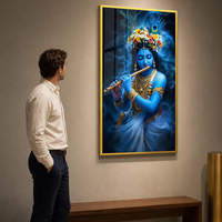Peinture sur toile acrylique HD exquise, portrait de la divinité hindoue Krishna, cadre en alliage d'aluminium, 40x80cm, taille personnalisée, vente en gros B2B