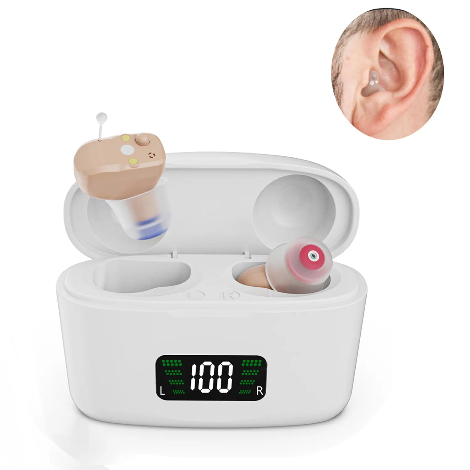 Novas ideias de produtos 2024 aparelho auditivo médico mini amplificador aparelho auditivo digital recarregável invisível para surdez aparelho auditivo idosos