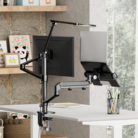 Bras de moniteur de ressort à gaz à montage VESA et support de plateau pour ordinateur portable avec lampe à LED Angle d'inclinaison de 90 degrés Produits à usage de bureau en stock