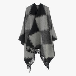 Nuevo cárdigan de Cachemira cepillada gruesa de Invierno para mujer, chal dividido a cuadros Jacquard, Poncho, chaqueta de viaje para exteriores, capa - Product Image 2