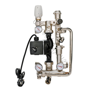 Centre de mixage pour chauffage par le sol intégré, système de mixage en laiton, pompe de circulation pour système de chauffage avec thermostat et manomètres - Product Image 2