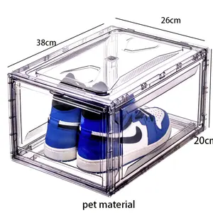 صندوق تخزين الأحذية من الأكريليك الشفاف البلاستيكي مزود بمظلة للأحذية قابلة للتكديس ممغنطة صندوق منظم منزلي موفِّر للمساحة