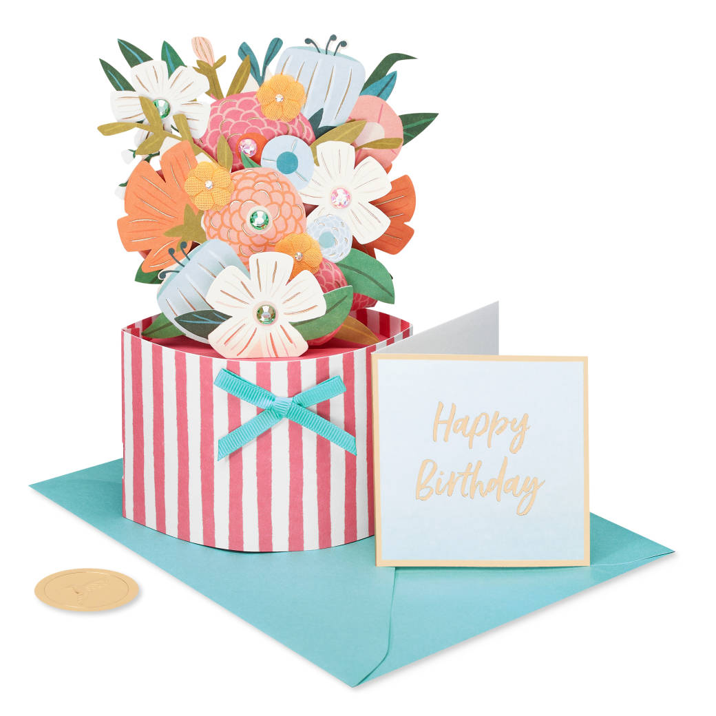 fleur colorée + enveloppe bleue + doublure rayée