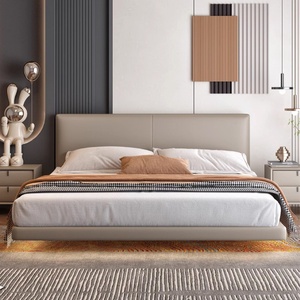 Итальянская кожаная современная простая двуспальная кровать от края до края подвесная кровать с сенсорным освещением для главной спальни - Product Image 2