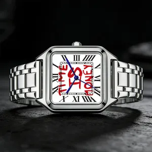 Nouvelle montre à quartz TIME IS MONEY pour homme, montre de mode en acier inoxydable, cadran carré, étanche, montre à quartz haut de gamme pour les affaires - Product Image 4