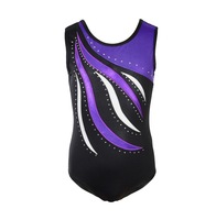 Justaucorps de gymnastique sans manches personnalisé avec strass, violet noir en spandex et nylon, vêtements de danse de compétition pour femmes adultes VANTEN