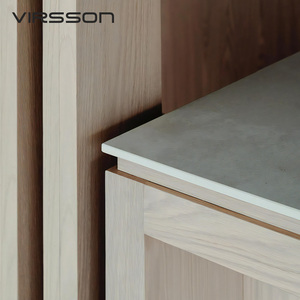 Ensemble d'armoires de cuisine modernes en bois foncé, îlot en marbre crème, fours intégrés, complet, prêt à assembler, luxe, sur mesure, USA - Product Image 3