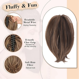 Perruque queue de cheval mi-haute avec pince, chignon en fibre haute température 140g pour femme, style doux et cool - Product Image 5