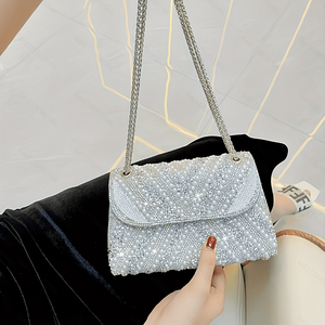 Handmade Full Diamond Pearl PU Ladies Evening Banquet Crossbody Flap Magnetic Closure 1-1.9L Luxury <b>Handbag</b> - Product Image 5