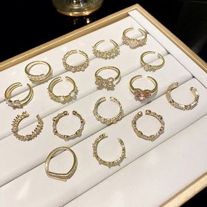 Anillo de Dedo Ajustable de Lujo Coreano con Perlas y Circonitas, Anillo Abierto Brillante de Moda para Mujer, Anillos Ajustables Geométricos con Circonitas - Product Image 4