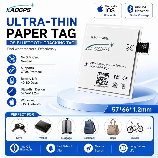 1.2mm Ultra Thin Paper Bluetooth Tracker IOS Smart Tracking Tag No SIM Card for Luggage Bags Wallet Keys and Bicycle