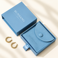 Ensemble d'emballage de bijoux personnalisé OEM avec boîte cadeau bleu clair et pochette à fermeture à bouton pour boucles d'oreilles, colliers et présentation en magasin