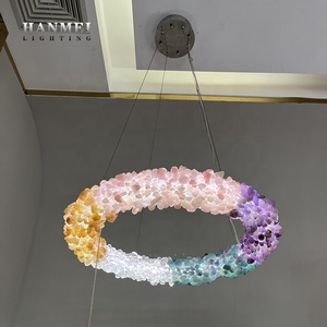 Lámpara Colgante de Cristal de Roca Redonda Personalizada, Decoración de Luz de Piedra Natural Colorida, Lámpara de Araña de Cuarzo en Venta HM-C-98063 Rock C - Product Image 5