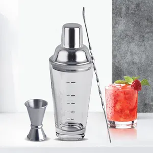 Chunda Personnalisé Nouveau Produit 3 Pièces Verre À Cocktail En Acier Inoxydable Cocktail Shaker Bar Ensemble avec Capacité Marque