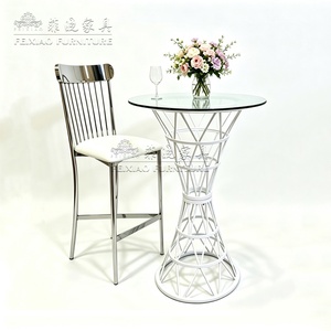 Outdoor Wedding Banquet Round Tempered Glass Top High <strong>Poseur</strong> <strong>Table</strong> White Stainless Steel Cocktail Bar <strong>Table</strong> - Product Image 3