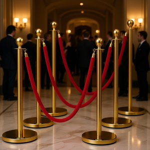 Velvet Rope Stanchion Posts Stainless Steel <b>Gold</b> Ball Top 5ft Red Crowd Control Barrier for Theaters Exhibitions <b>Ticket</b> Lines - Product Image 2