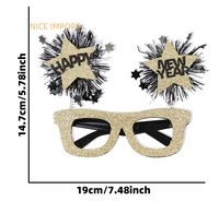 Lunettes à monture en verre style 2027, décorations de fête du Nouvel An noir et or, lunettes à monture étoilée et rayée pour le compte à rebours