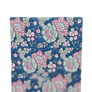 Indigo Blue Jaipuri Cotton Fabric Pink Floral Hand Block Printed Sanganeri Textile For Ethnic Dress Material Crafting - Product Image 1